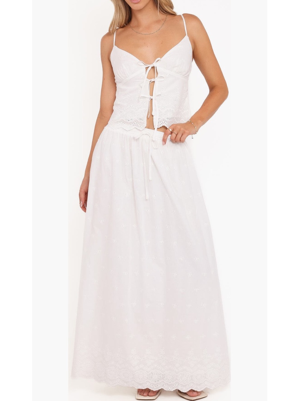 Petal & Pup Blaire White Cotton Eyelet Camisole and Maxi Skirt Set